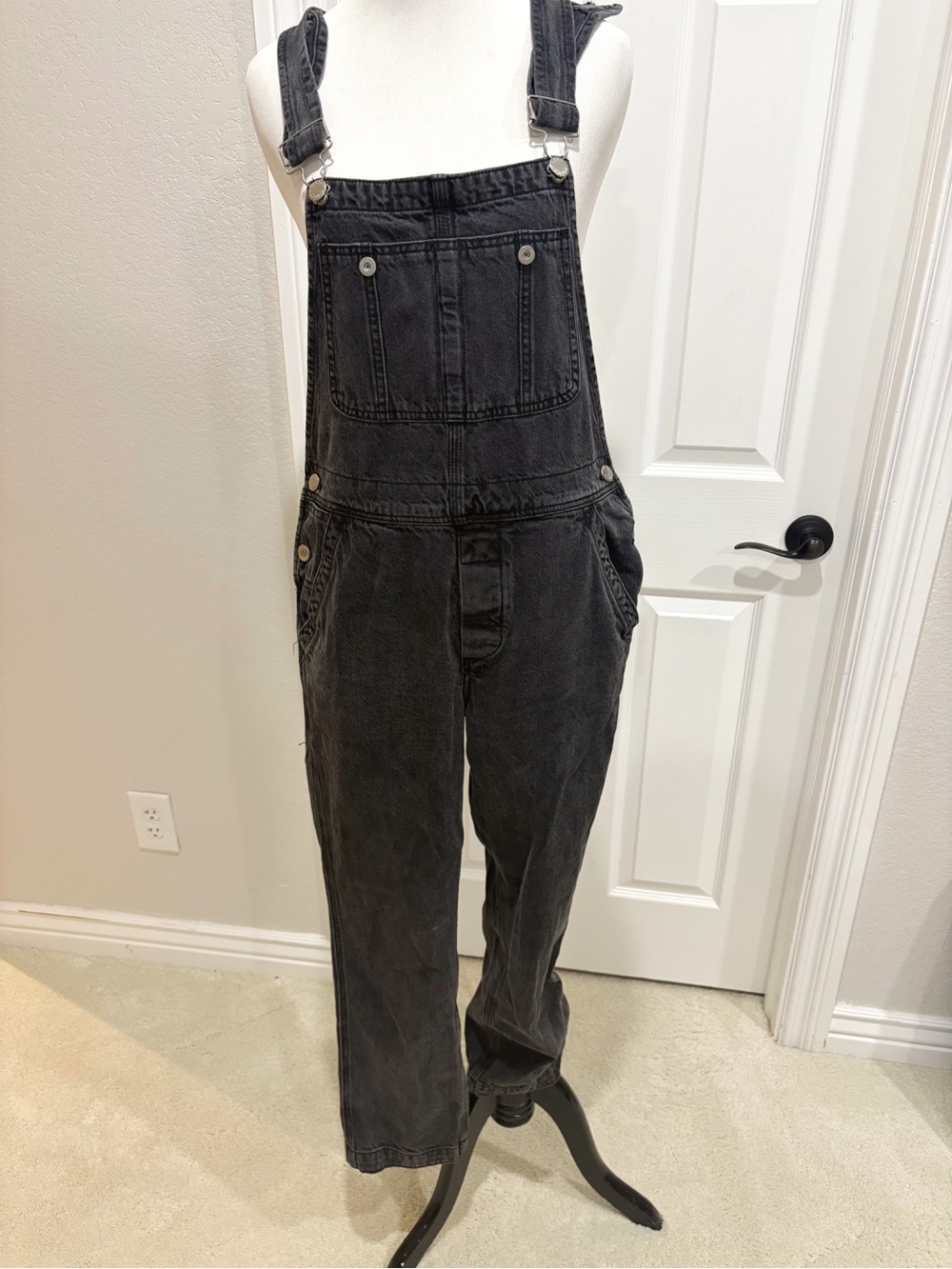 Free People We The Free Washed Black Denim Overalls Size 26